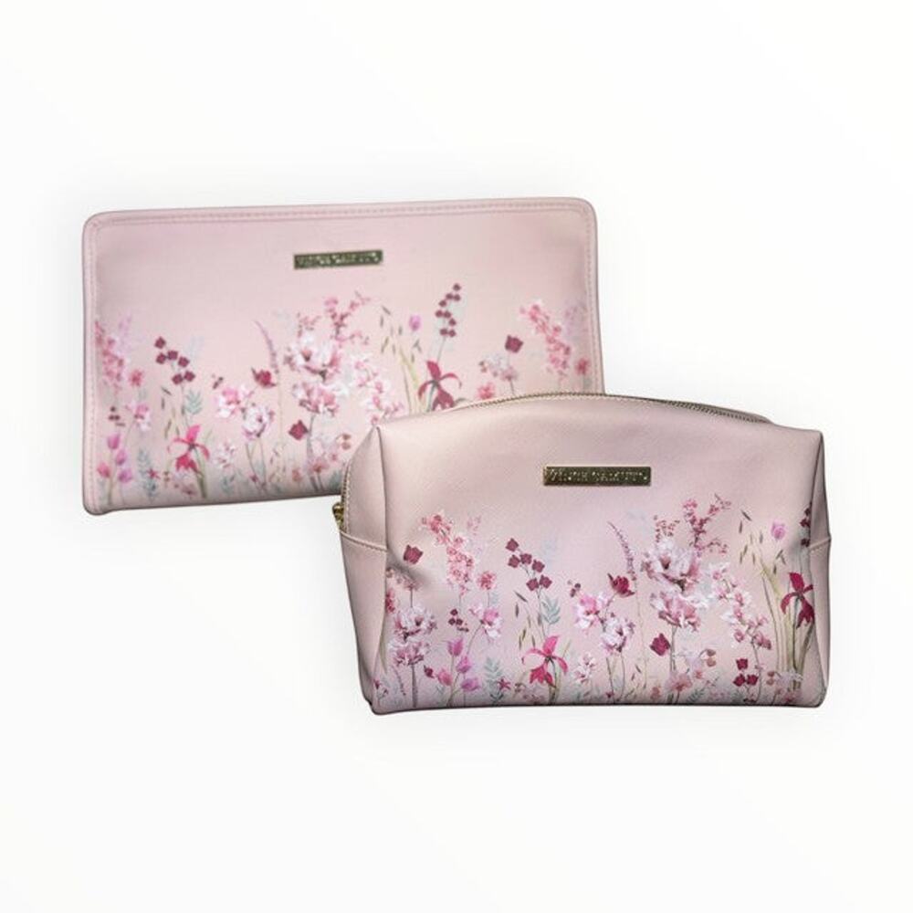 Vince Camuto Pink Floral Cosmetic Bag Set